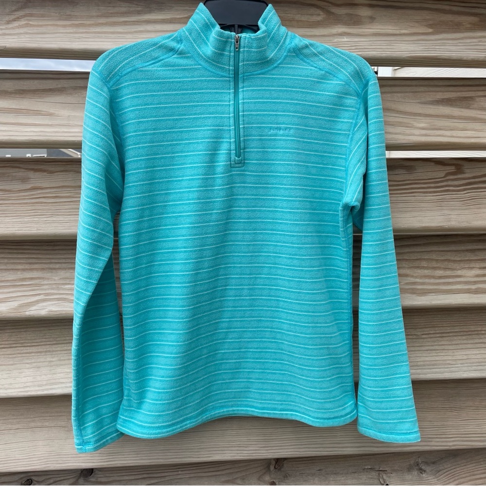 Patagonia turquoise blue stripe fleece pullover top Youth Girl XL EUC